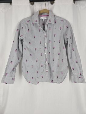 Foxcroft White and Pink Pineapple Print Button-Down Shirt